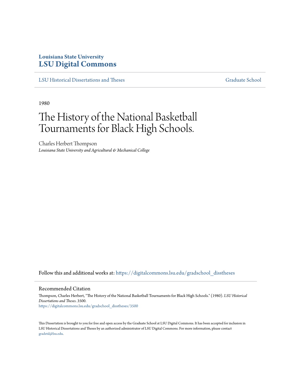 The History of the National Basketball Tournaments for Black High Schools