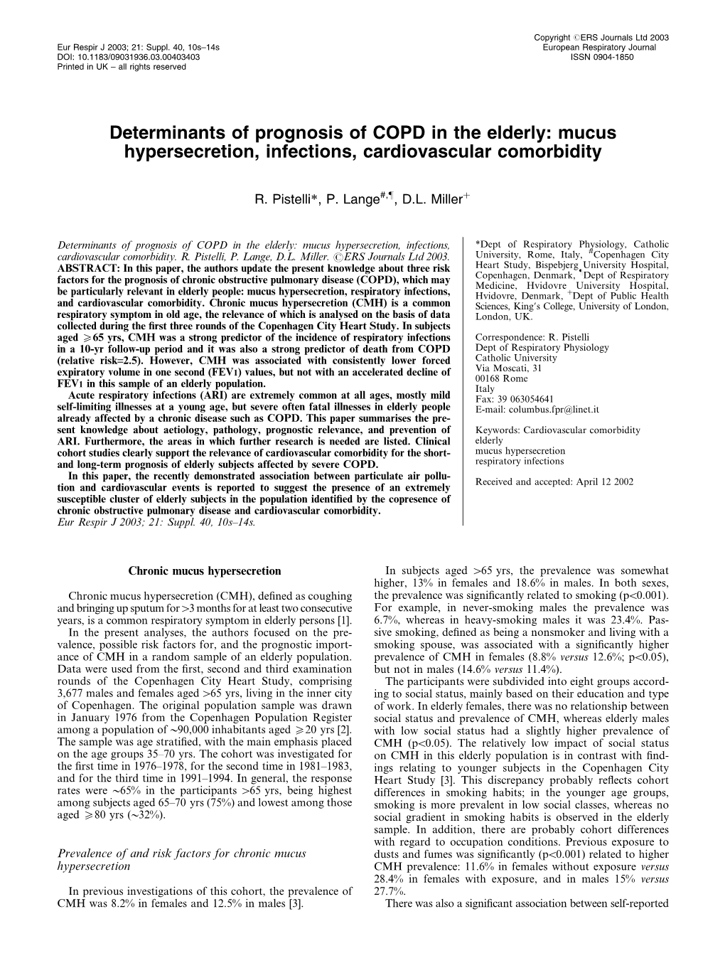 Determinants of Prognosis of COPD in the Elderly: Mucus Hypersecretion, Infections, Cardiovascular Comorbidity