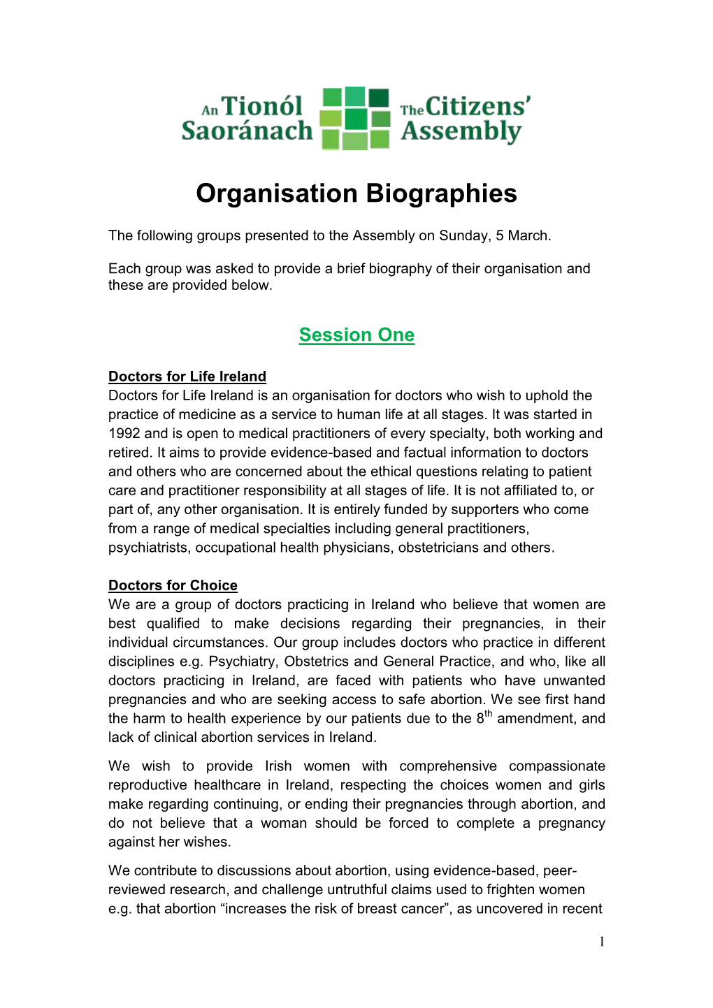 Organisation Biographies
