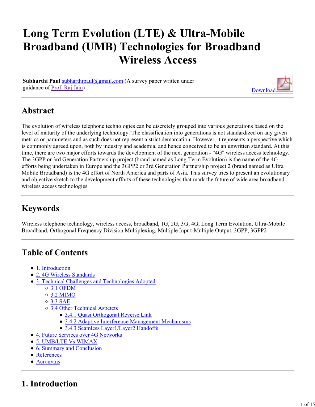 Long Term Evolution (LTE) & Ultra-Mobile Broadband (UMB)