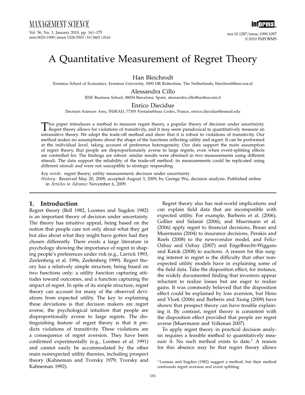 A Quantitative Measurement of Regret Theory