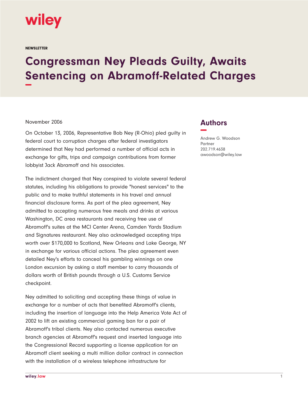 Congressman Ney Pleads Guilty, Awaits Sentencing on Abramoff-Related Charges −