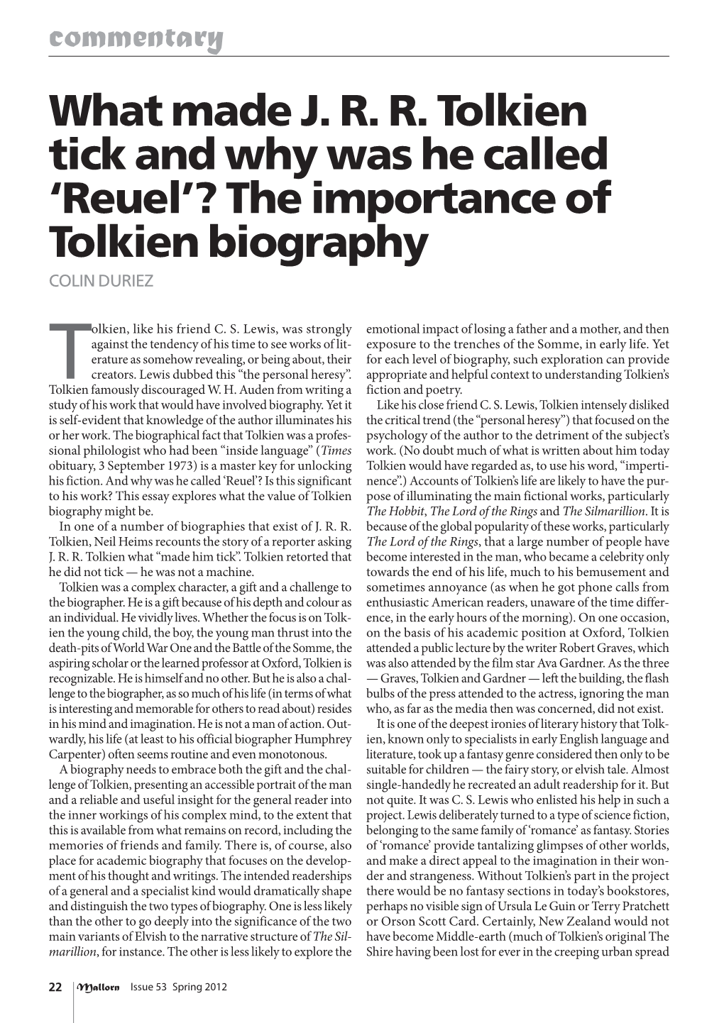 The Importance of Tolkien Biography Colin Duriez