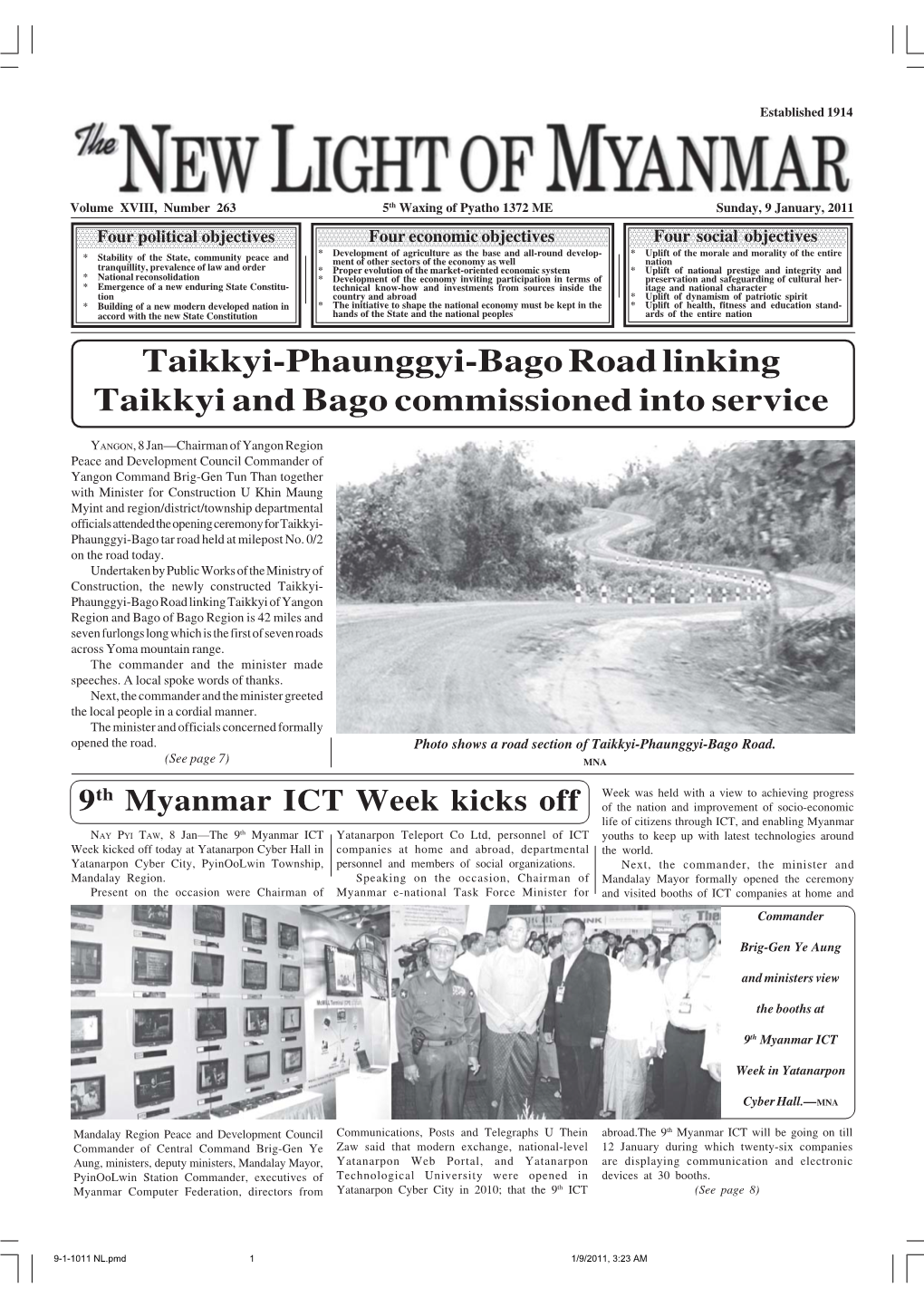 Taikkyi-Phaunggyi-Bago Road Linking Taikkyi and Bago Commissioned Into Service