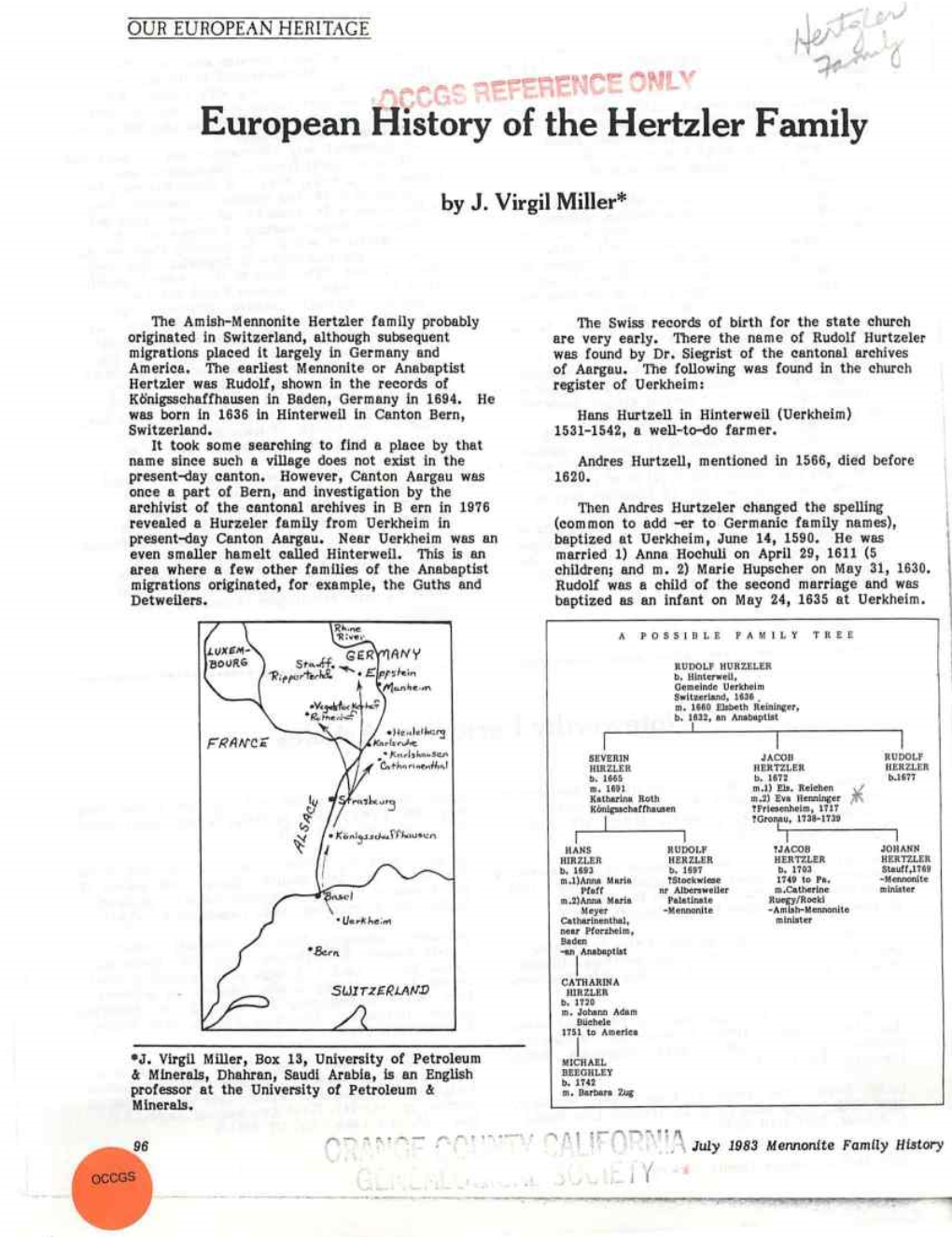 European History of the Hertzler Family