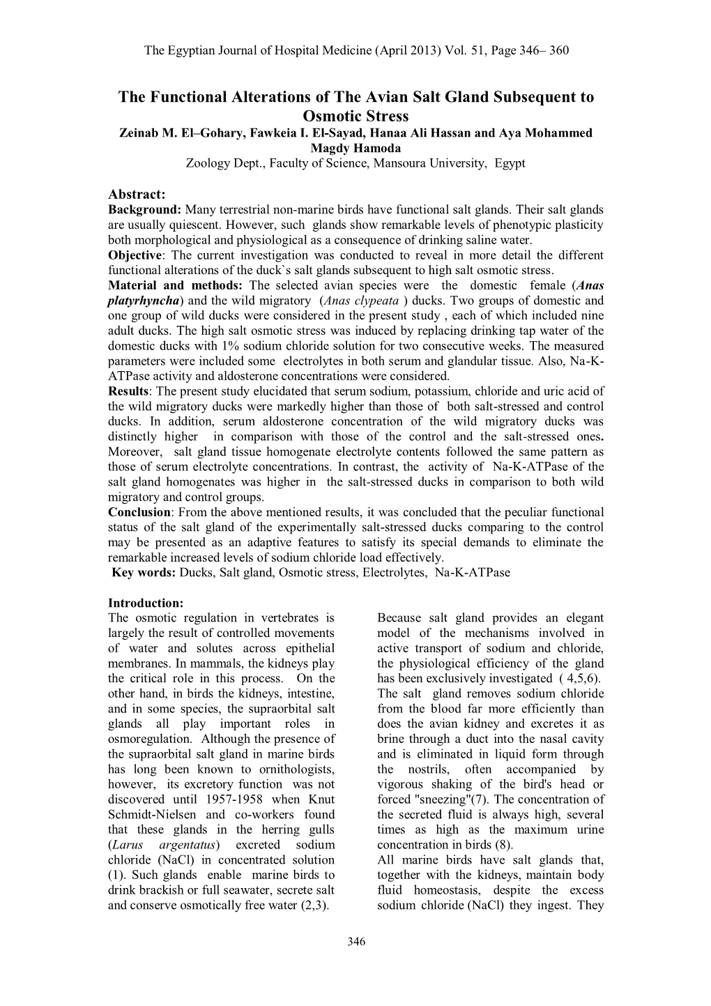 The Functional Alterations of the Avian Salt Gland Subsequent to Osmotic Stress Zeinab M