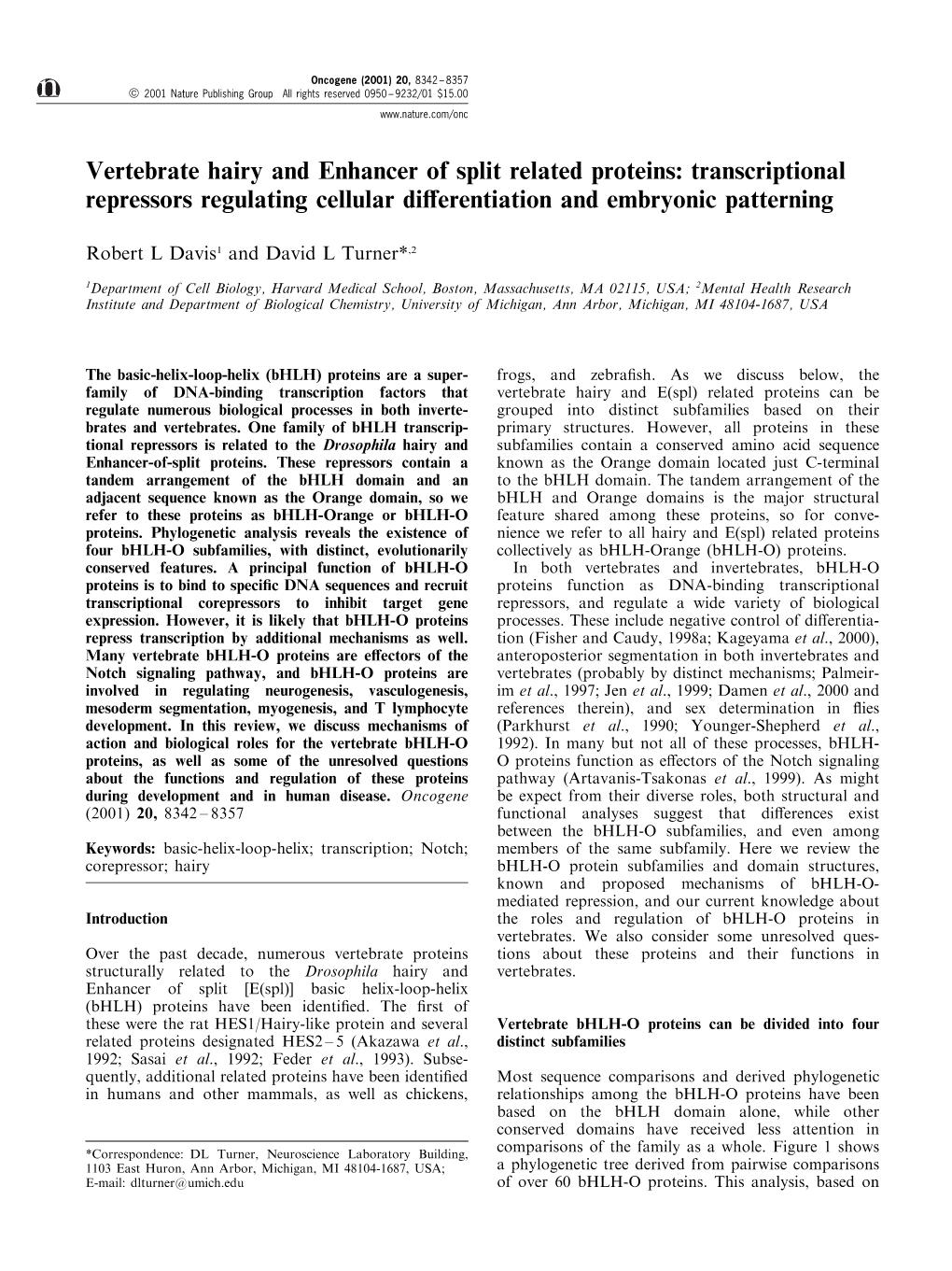 Vertebrate Hairy and Enhancer of Split Related Proteins: Transcriptional Repressors Regulating Cellular Di€Erentiation and Embryonic Patterning