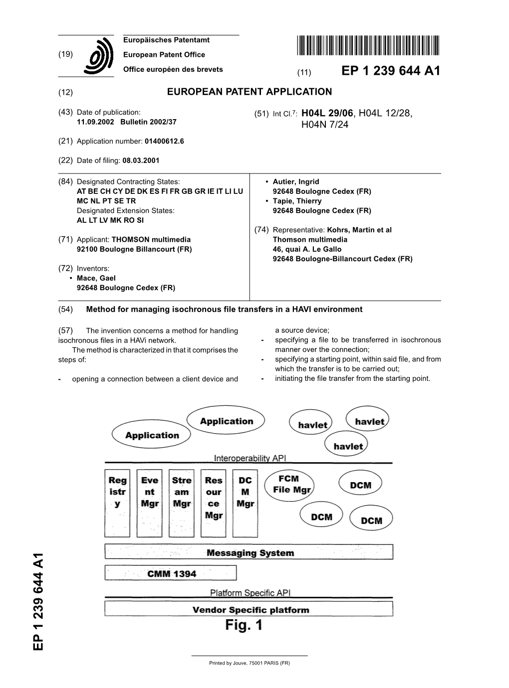 Method for Managing Isochronous File Transfers in a HAVI Environment