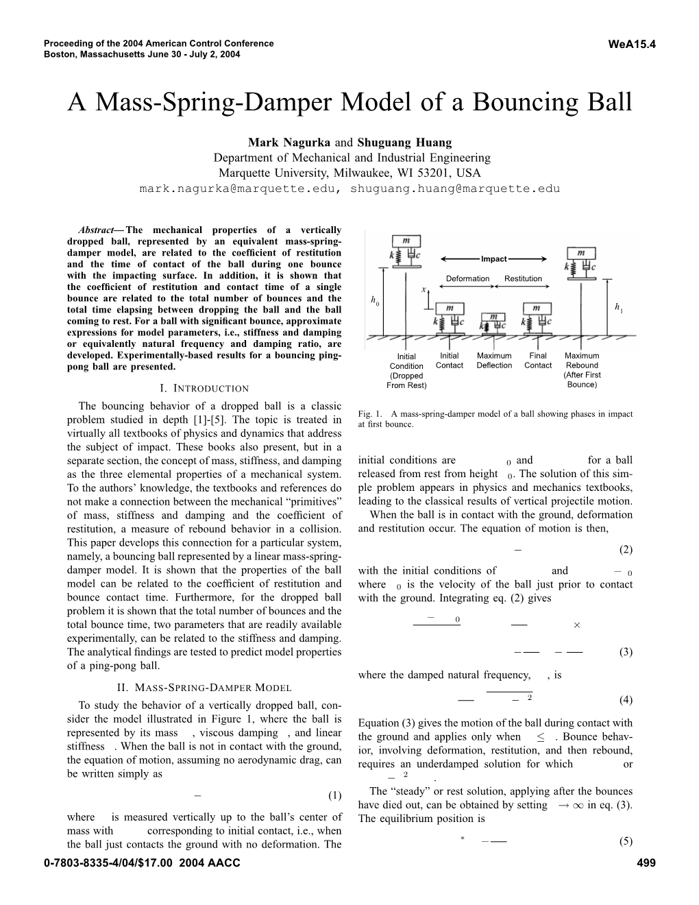 A Mass-Spring-Damper Model of a Bouncing Ball