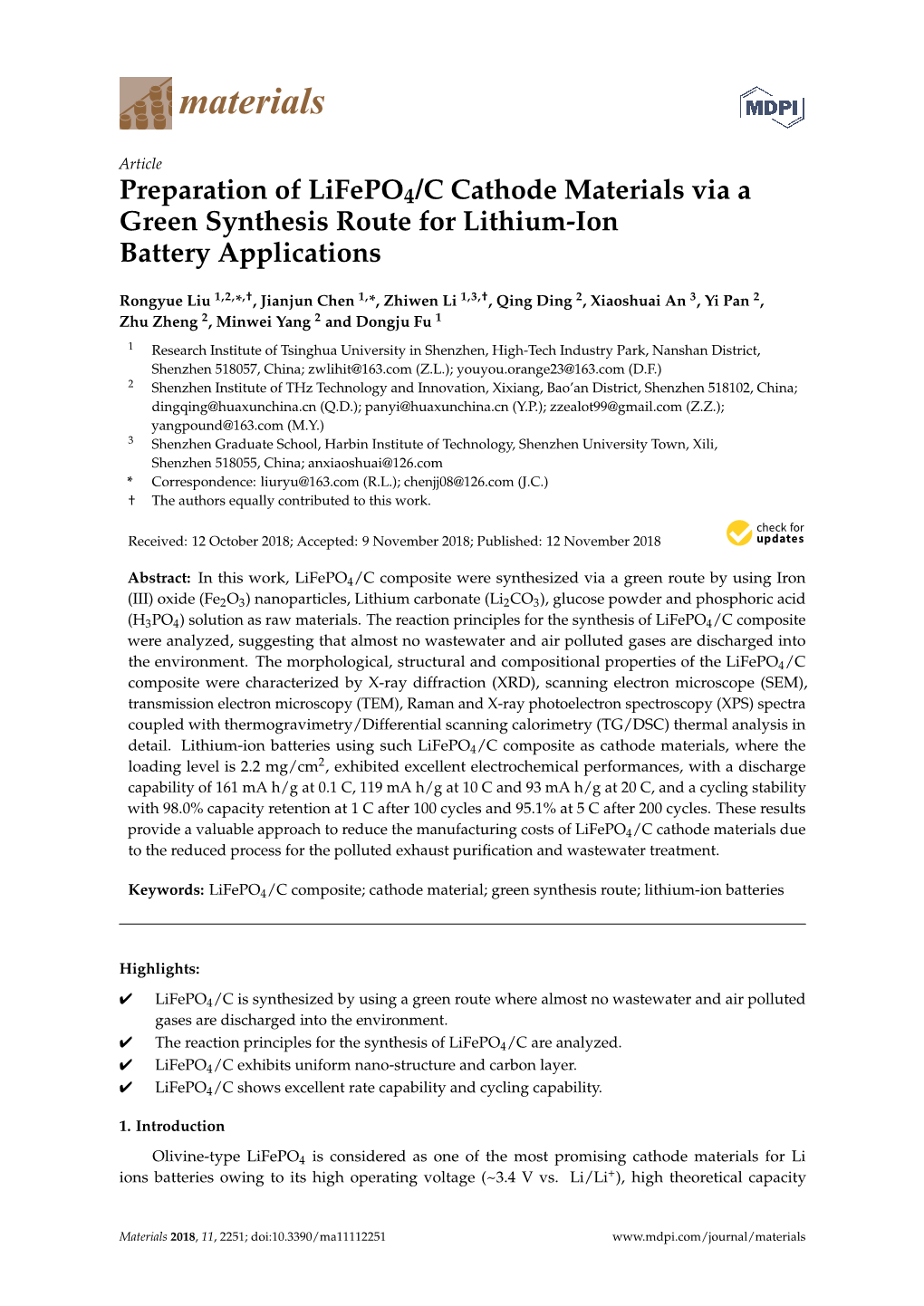 Preparation of Lifepo4/C Cathode Materials Via a Green Synthesis Route for Lithium-Ion Battery Applications