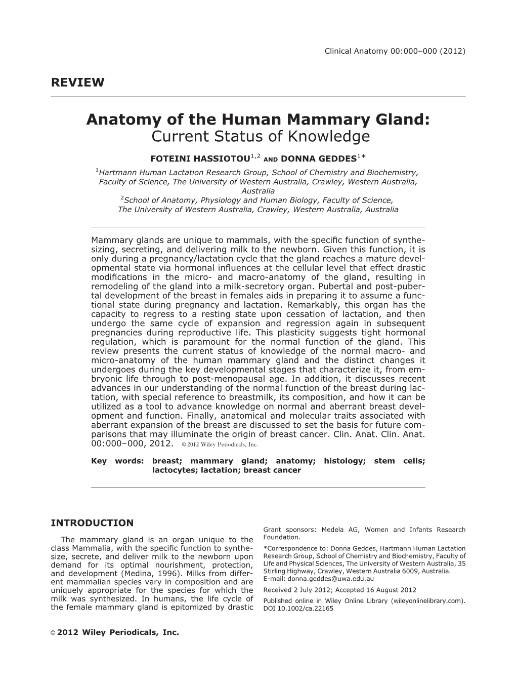 Anatomy of the Human Mammary Gland: Current Status of Knowledge