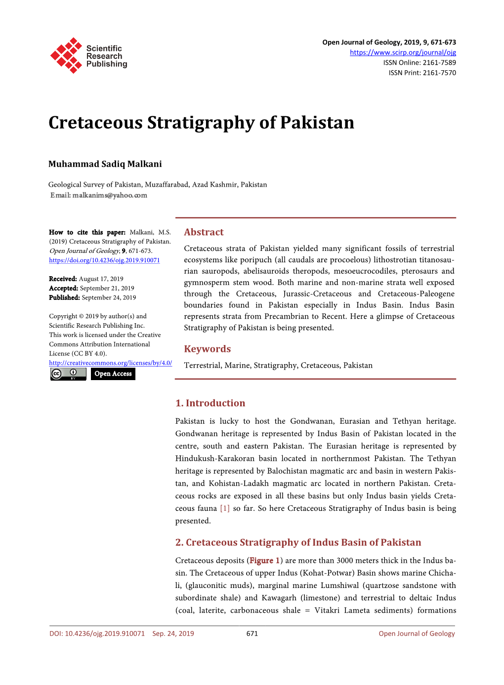 Cretaceous Stratigraphy of Pakistan