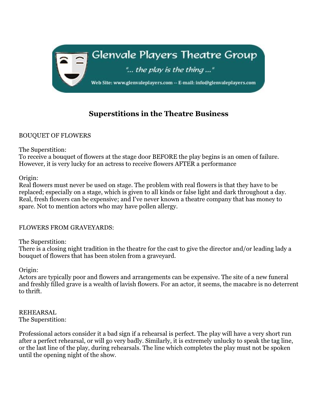 Superstitions in the Theatre Business