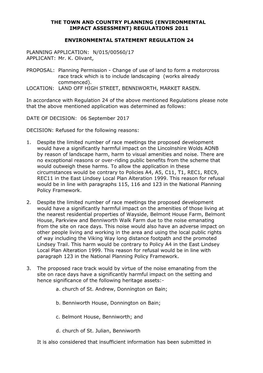 Environmental Impact Assessment) Regulations 2011