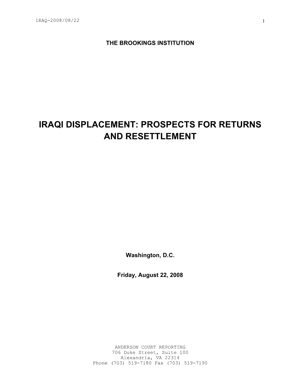 Iraqi Displacement: Prospects for Returns and Resettlement