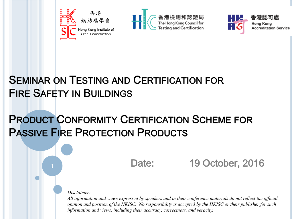 Product Conformity Certification Scheme for Passive Fire Protection Products