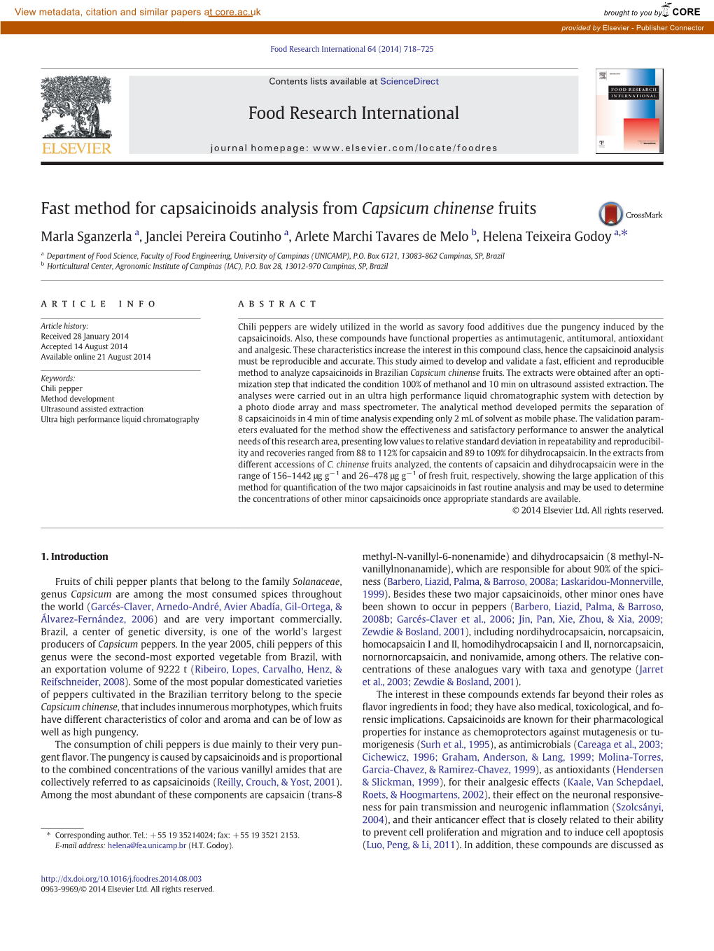 Fast Method for Capsaicinoids Analysis from Capsicum Chinense Fruits