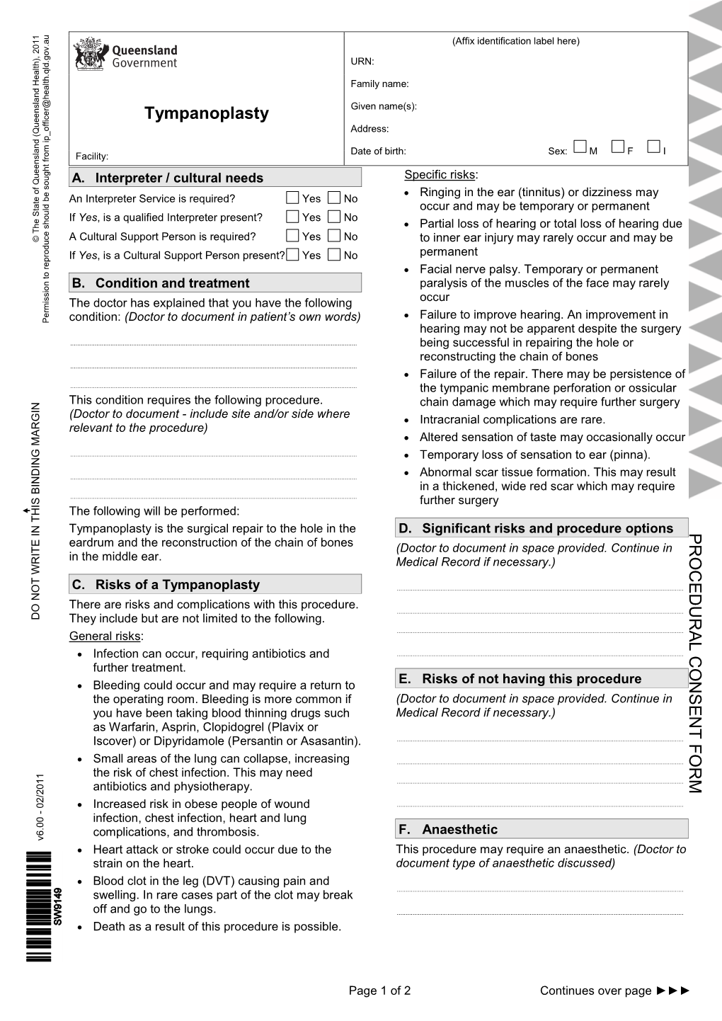 Tympanoplasty Procedural Consent and Patient Information Sheet