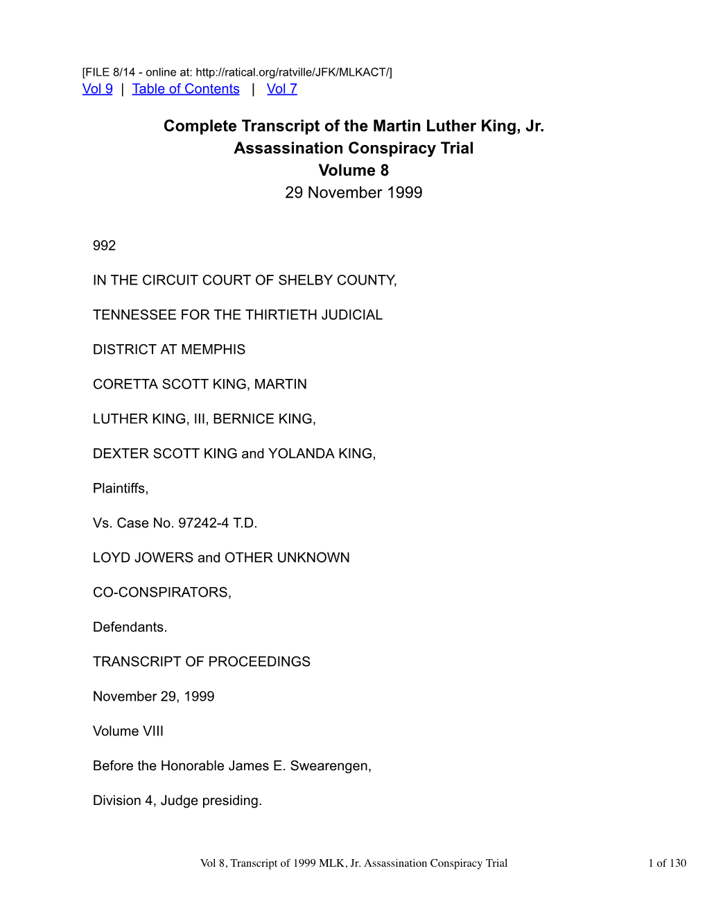 Vol 8, Transcript of 1999 MLK, Jr. Assassination