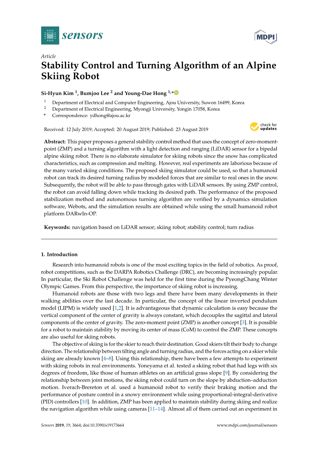 Stability Control and Turning Algorithm of an Alpine Skiing Robot