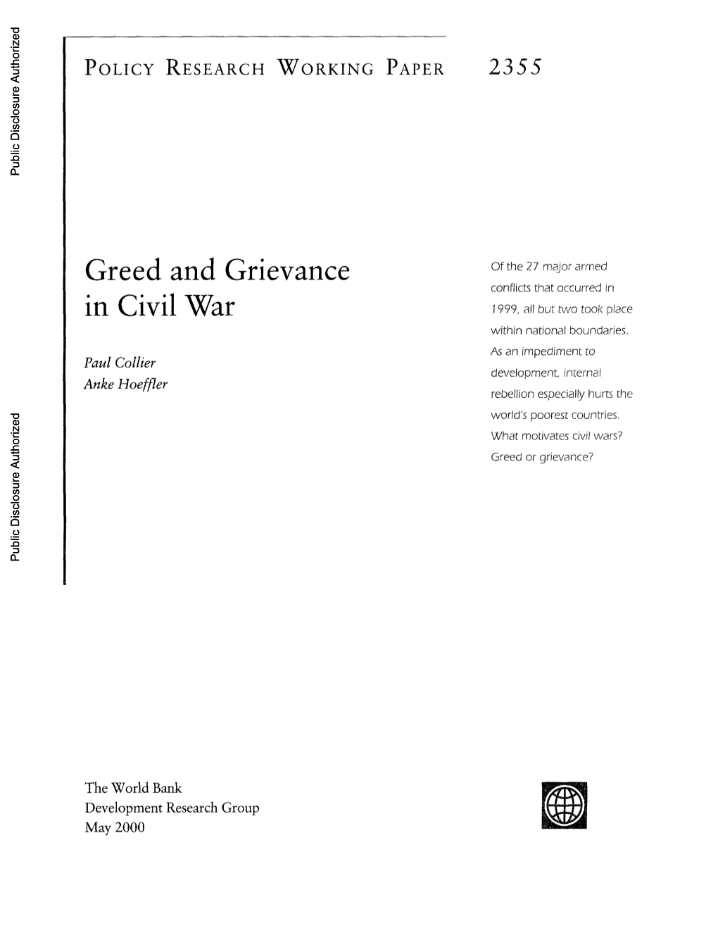 Greed and Grievance in Civil War