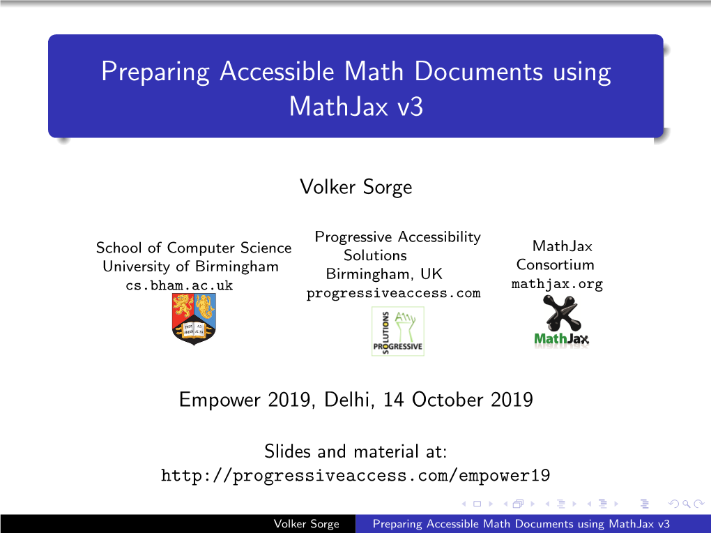 Preparing Accessible Math Documents Using Mathjax V3