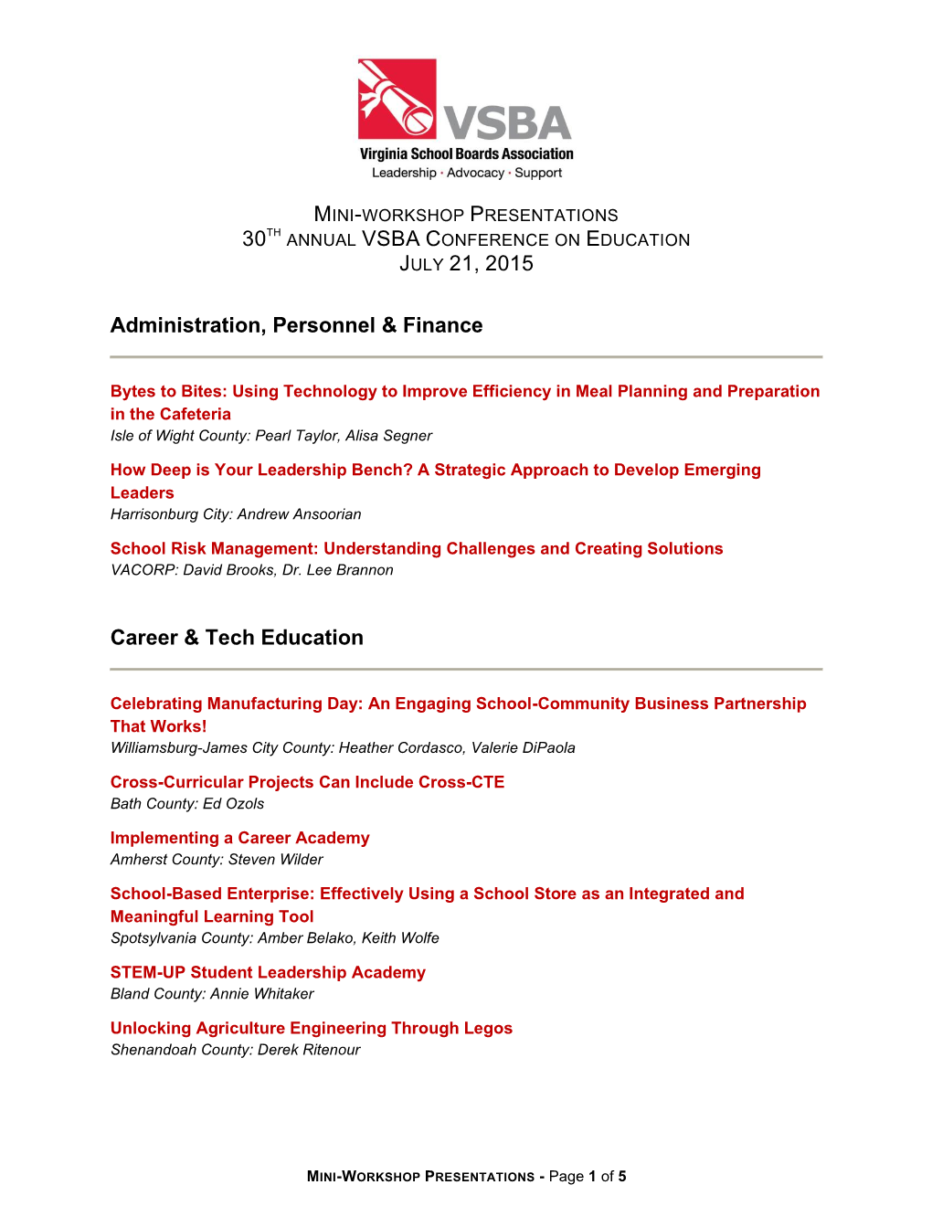 30TH JULY 21, 2015 Administration, Personnel & Finance Career