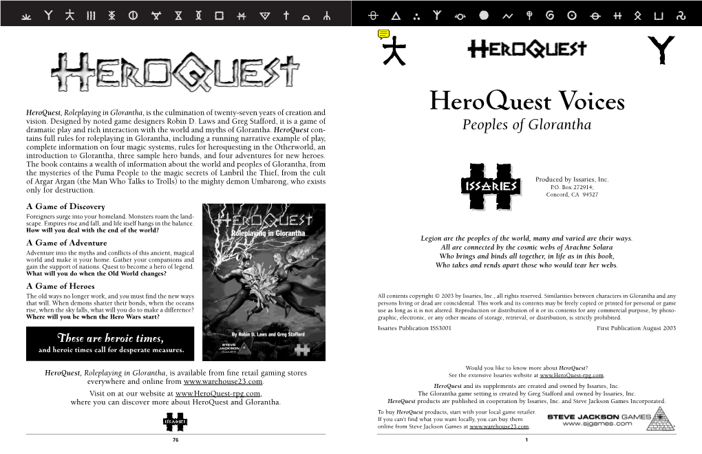 Heroquest Voices Heroquest, Roleplaying in Glorantha, Is the Culmination of Twenty-Seven Years of Creation and Vision