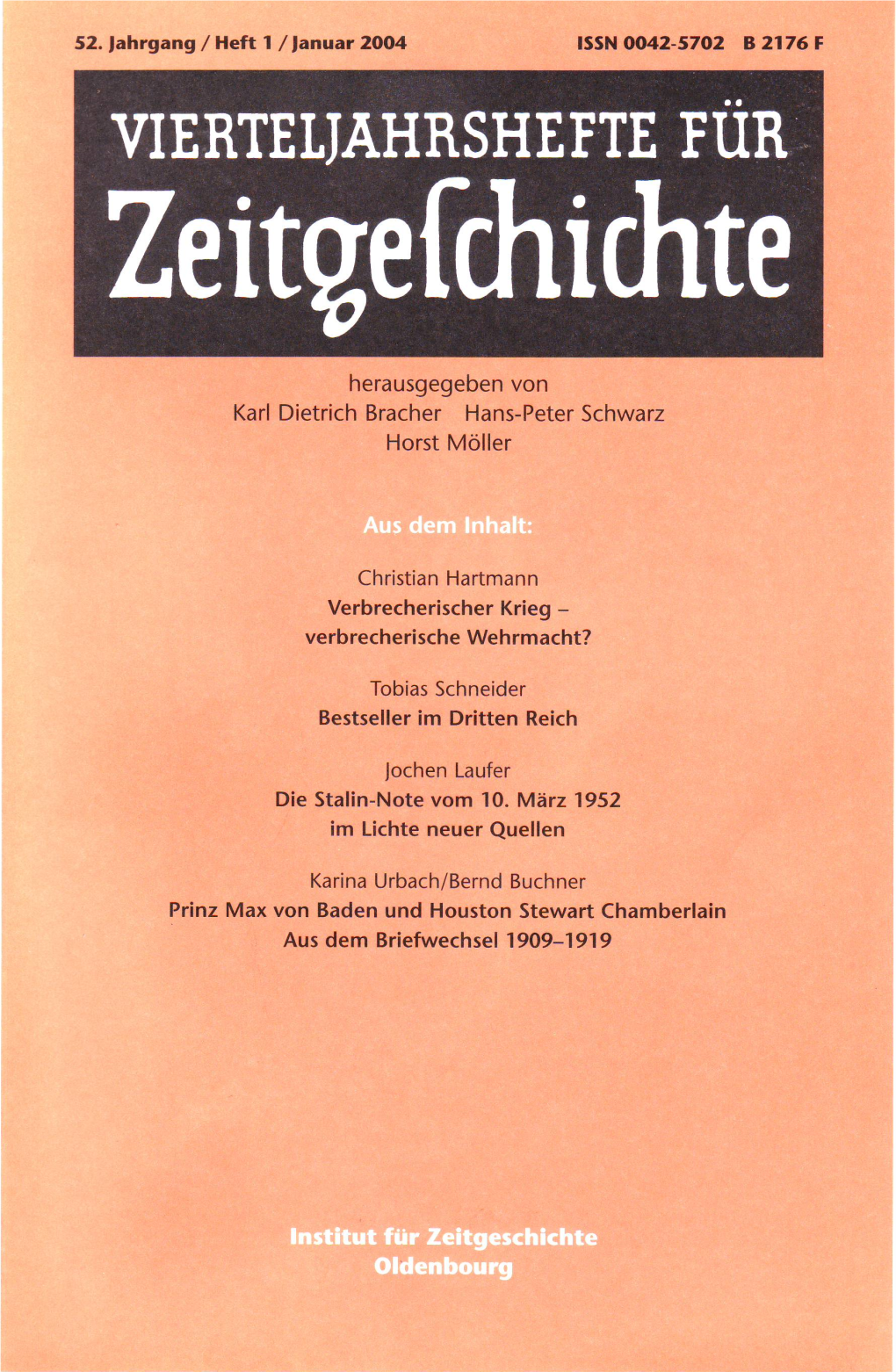 Vierteljahrshefte Für Zeitgeschichte Jahrgang 52(2004) Heft 1