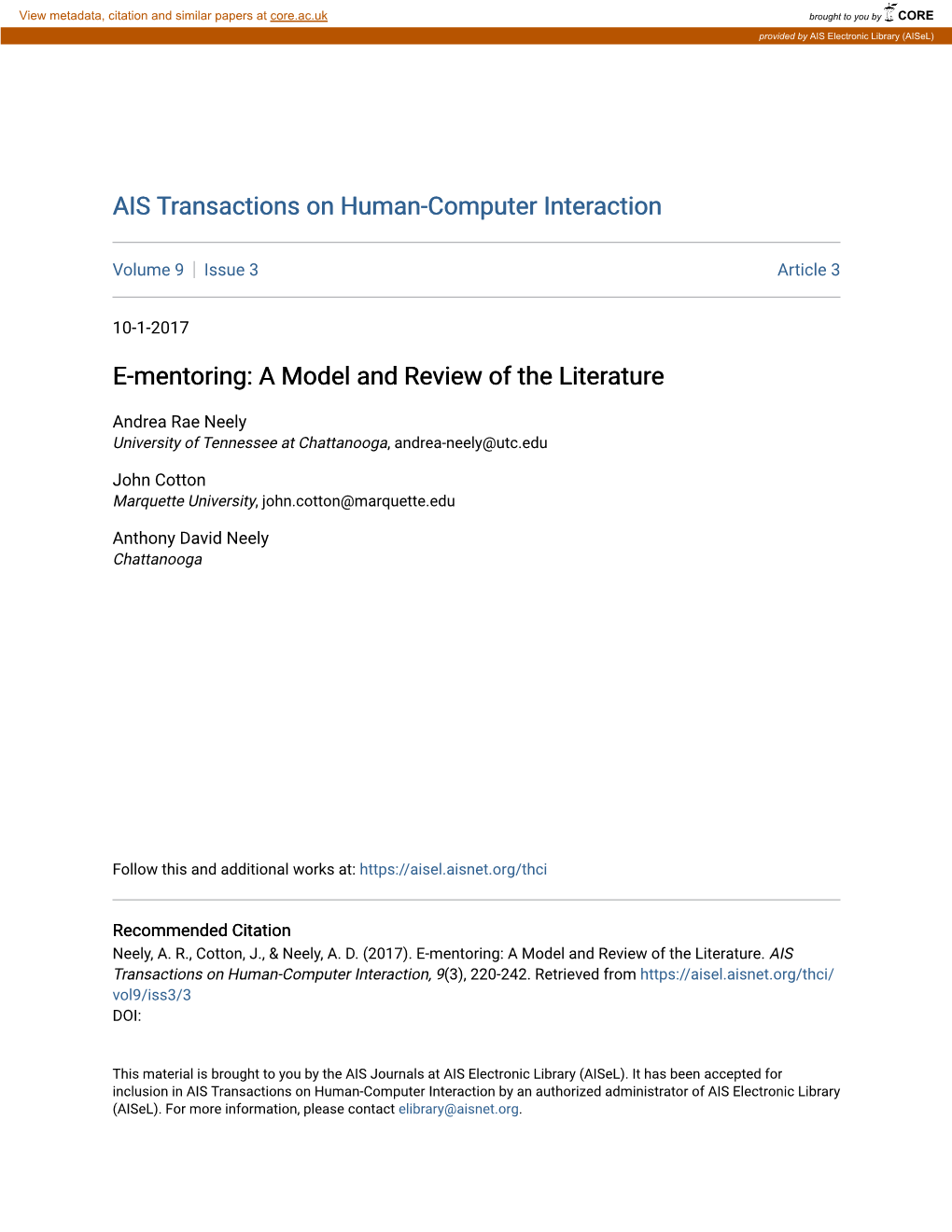 E-Mentoring: a Model and Review of the Literature