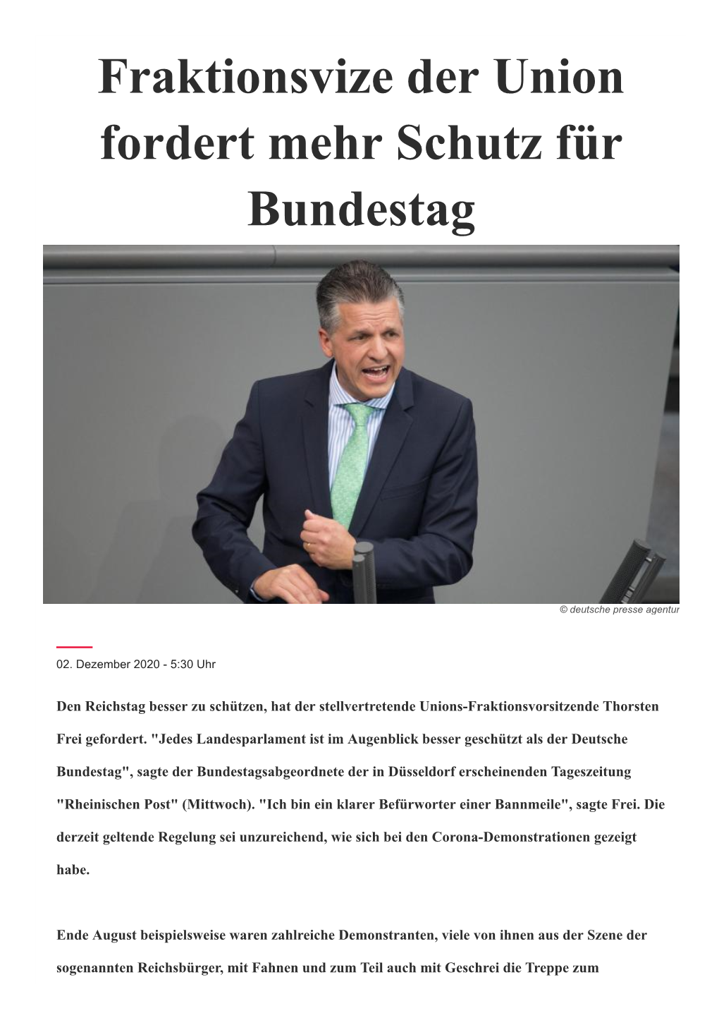 Fraktionsvize Der Union Fordert Mehr Schutz Für Bundestag