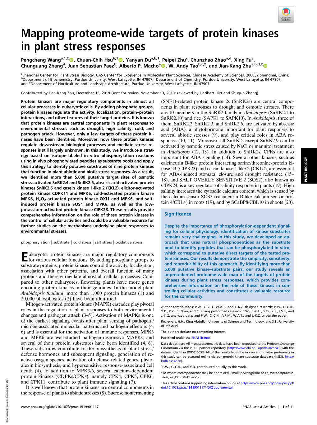 Mapping Proteome-Wide Targets of Protein Kinases in Plant Stress Responses