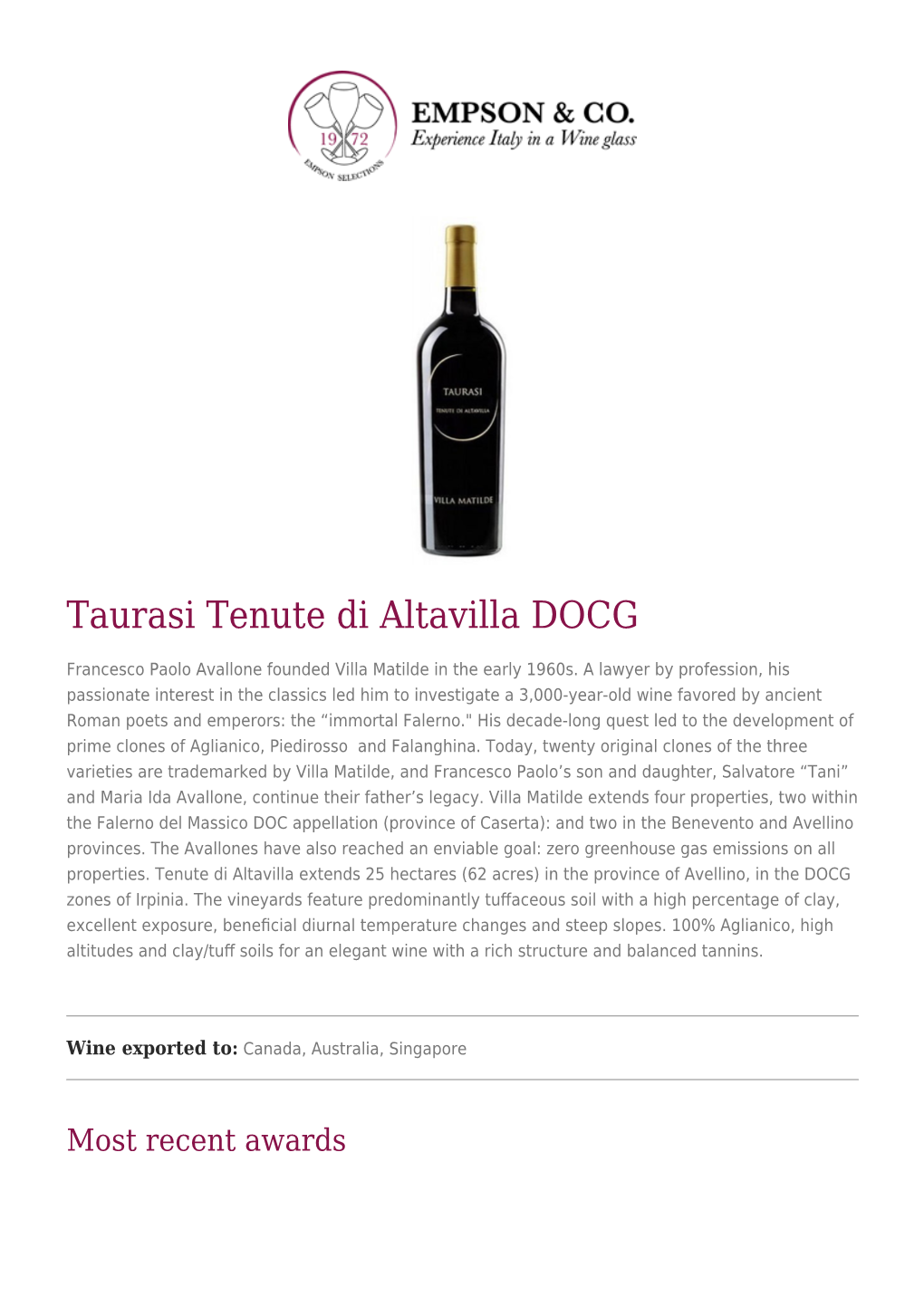 Taurasi Tenute Di Altavilla DOCG