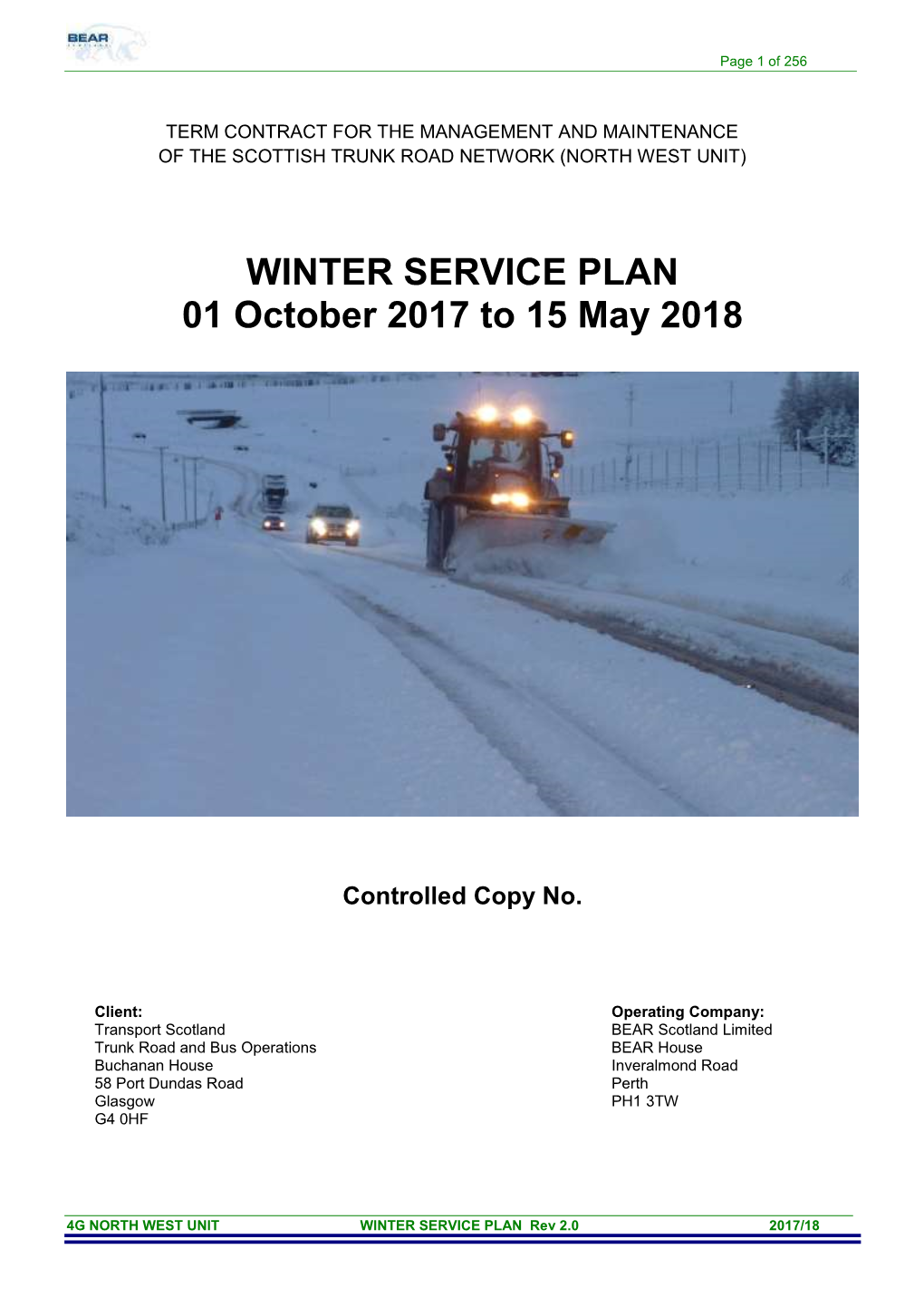 WINTER SERVICE PLAN 01 October 2017 to 15 May 2018