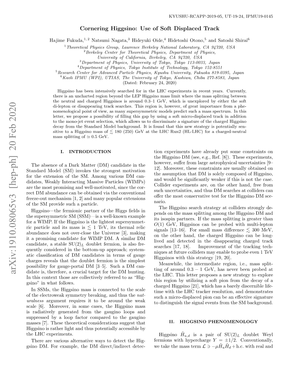 Arxiv:1910.08065V3 [Hep-Ph] 20 Feb 2020 Didate Is, Therefore, a Crucial Target for the DM Hunting