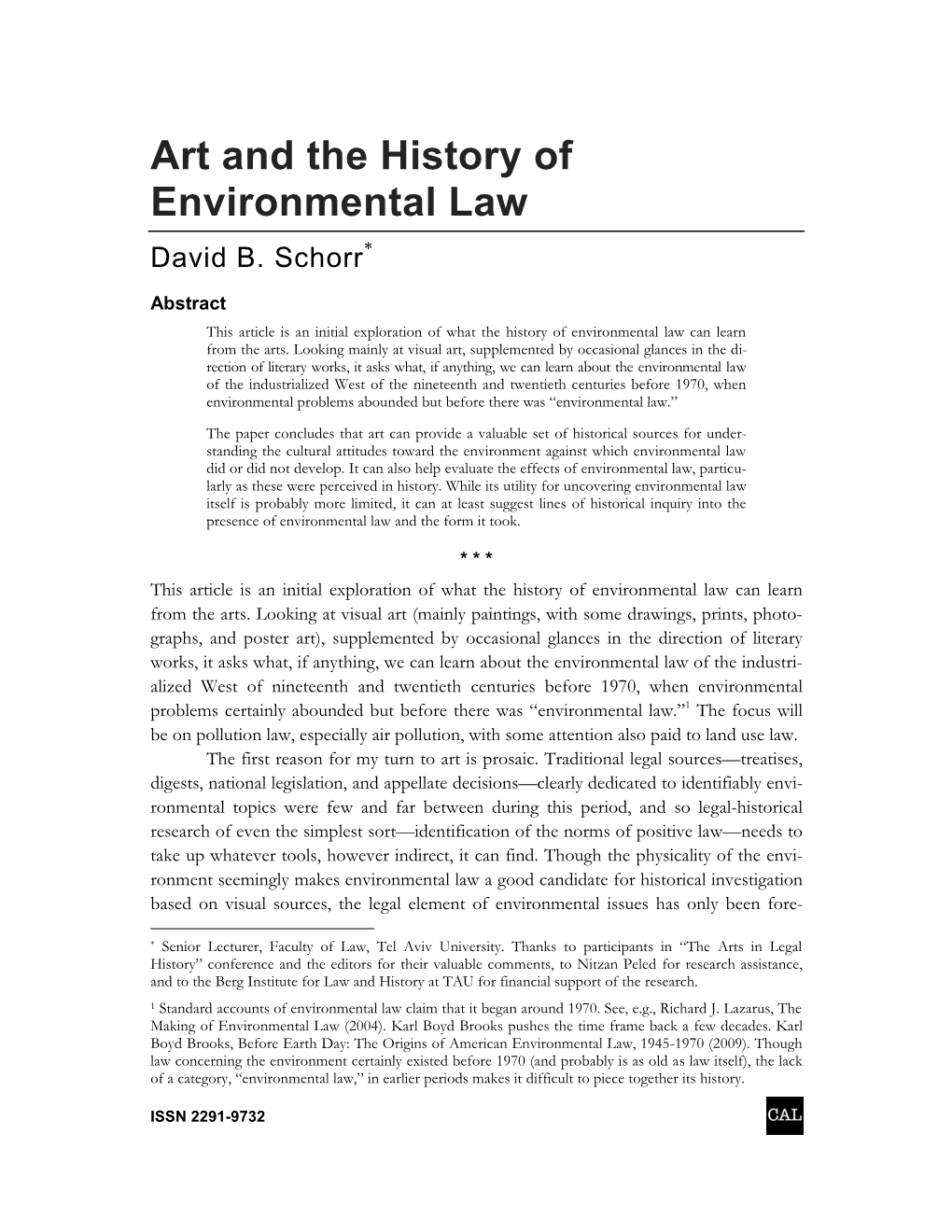 Art and the History of Environmental Law David B