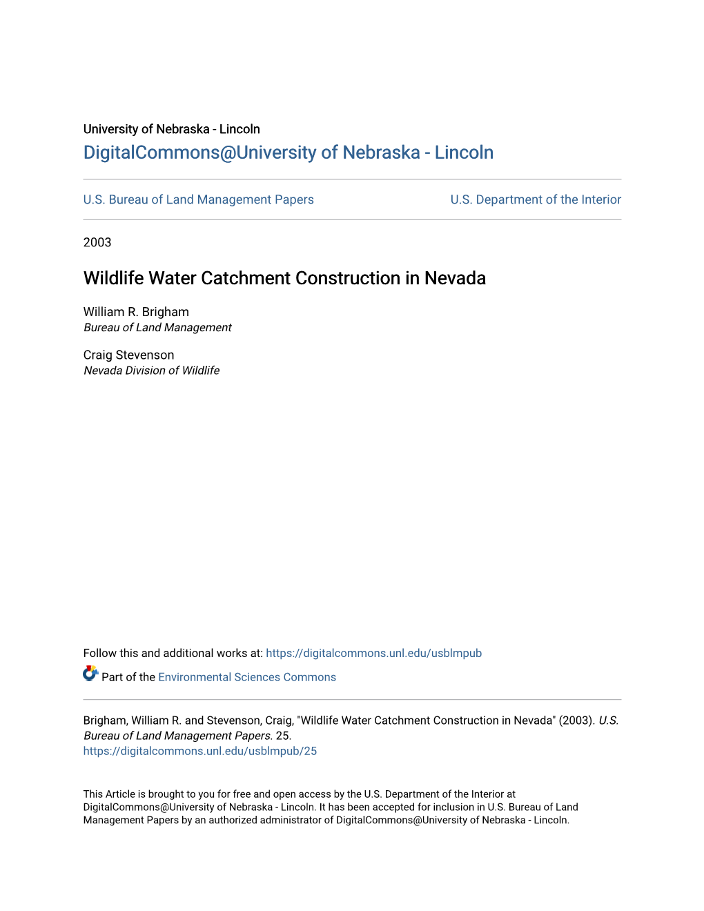 Wildlife Water Catchment Construction in Nevada