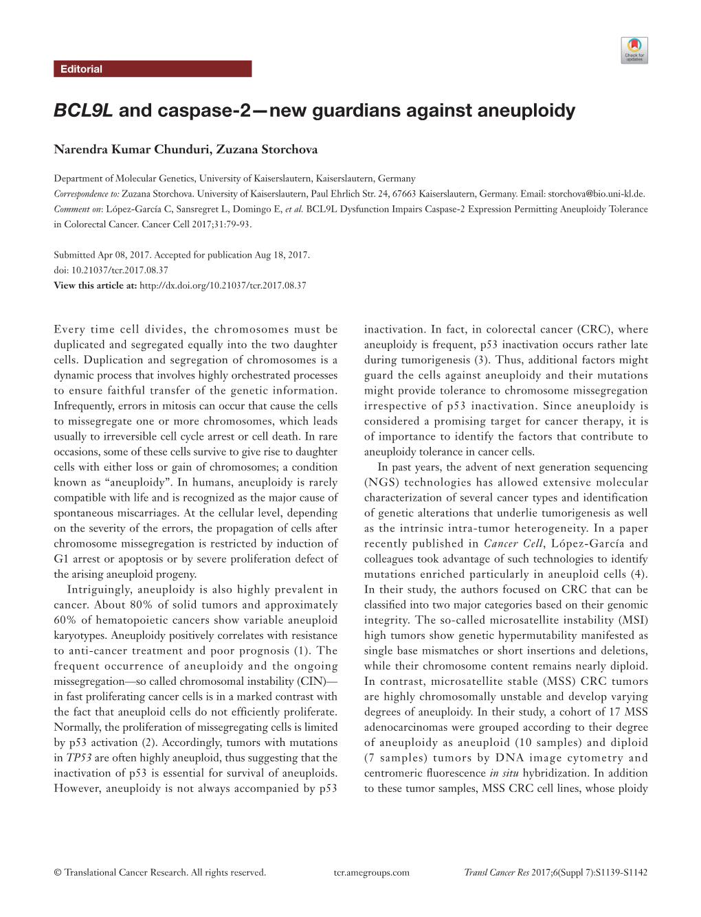 BCL9L and Caspase-2—New Guardians Against Aneuploidy