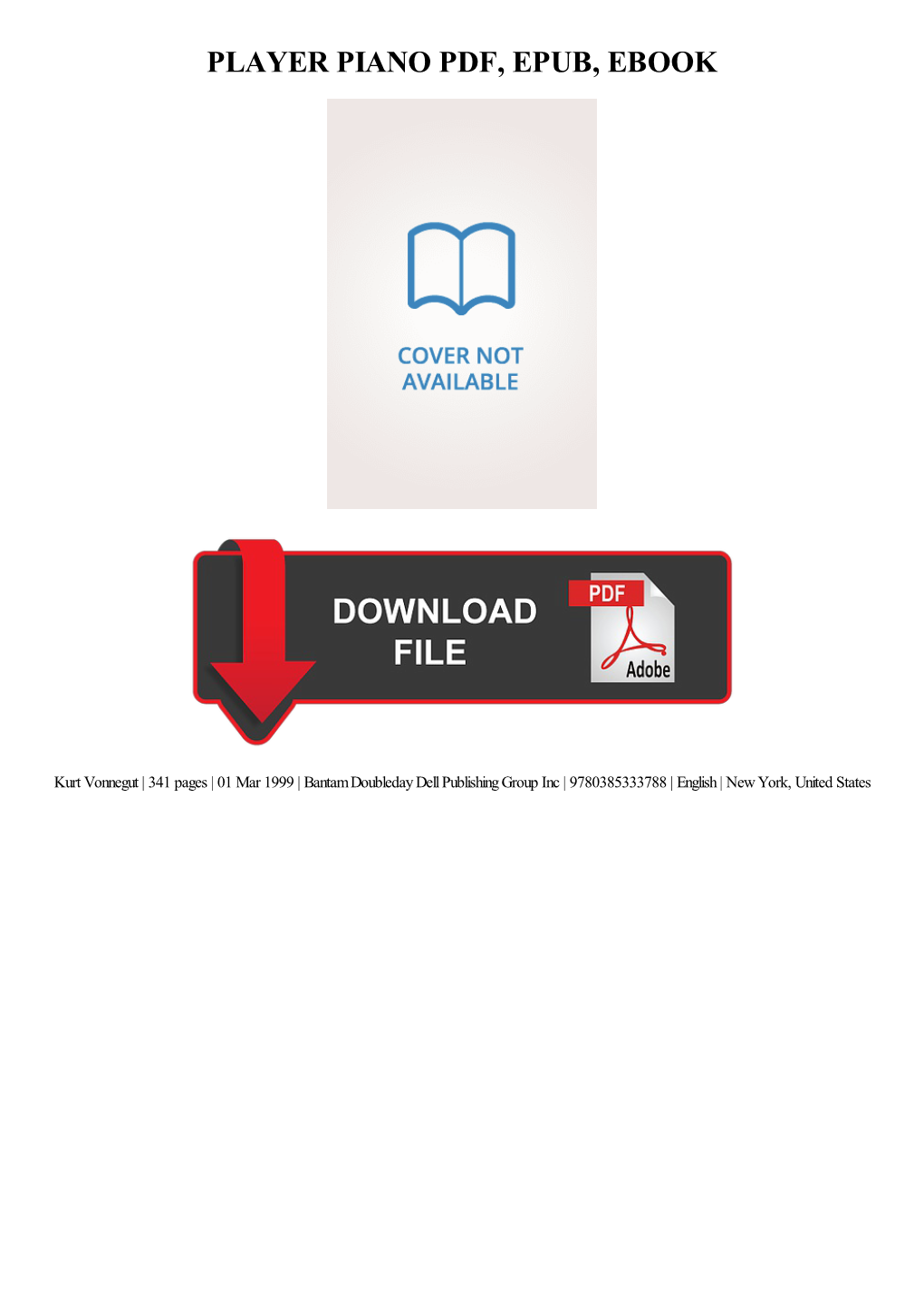 PDF Download Player Piano Ebook, Epub