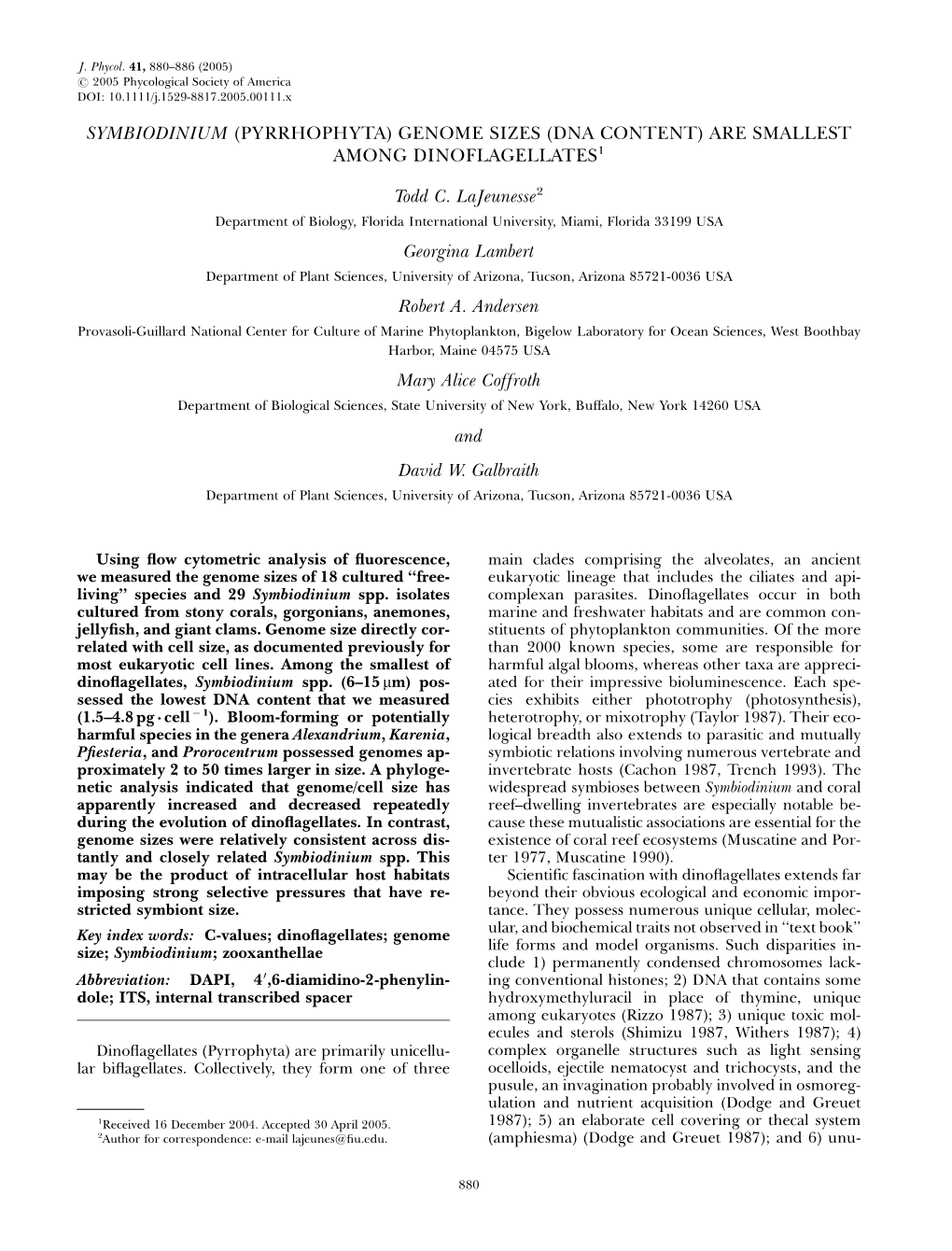 Genome Sizes (Dna Content) Are Smallest Among Dinoflagellates1