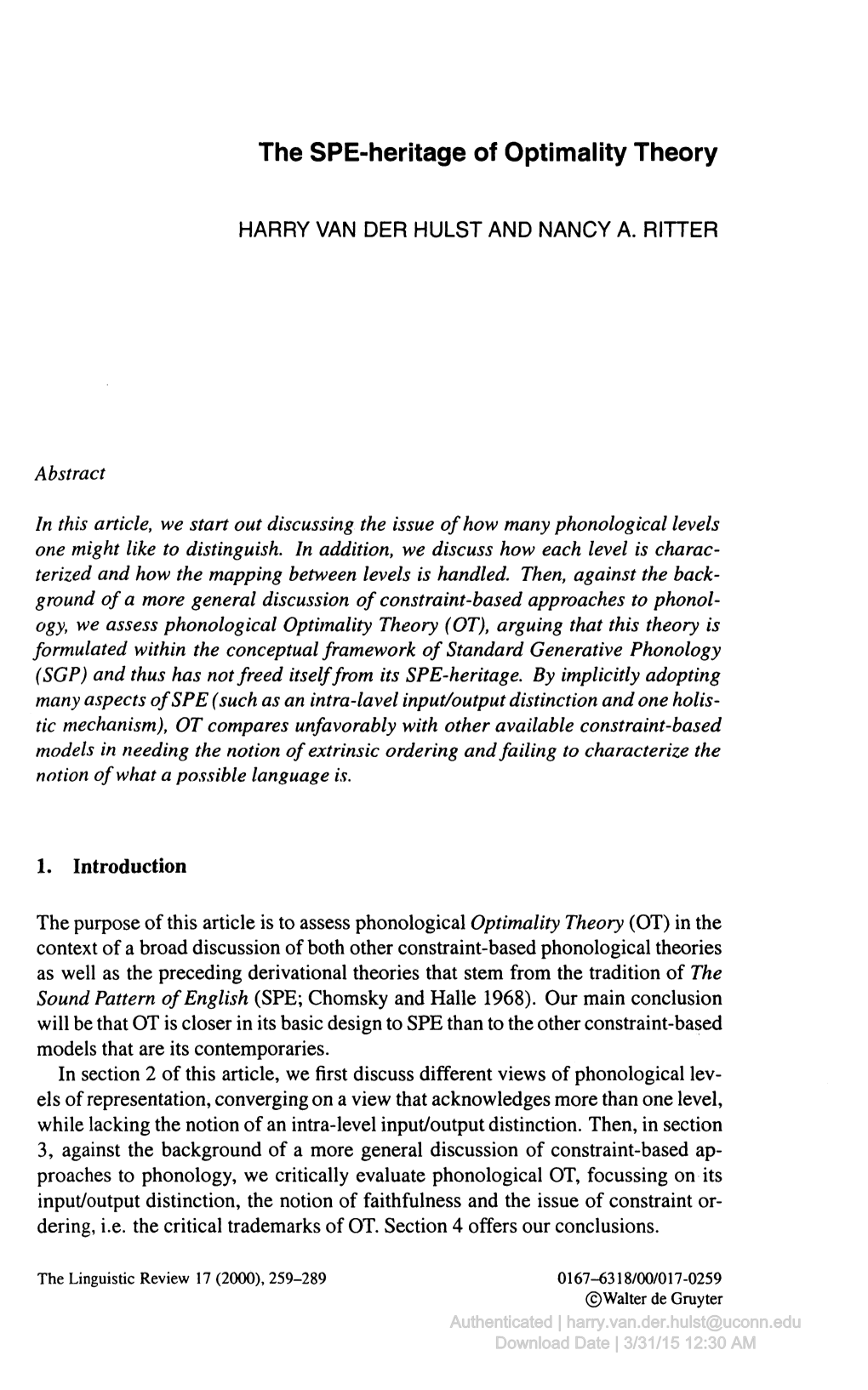 The SPE-Heritage of Optimality Theory