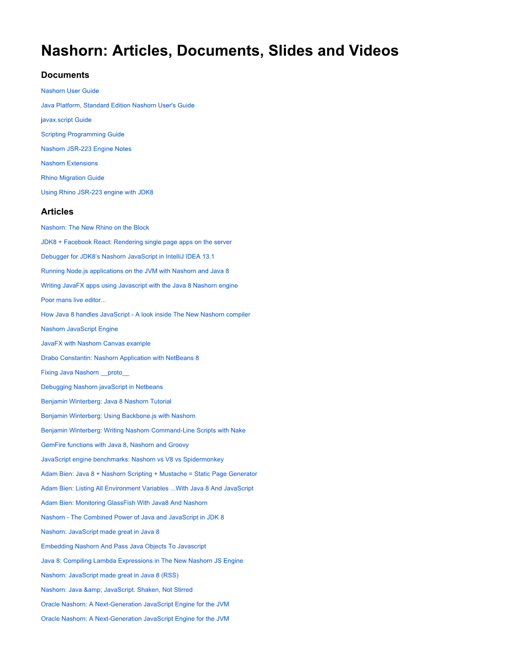 Nashorn: Articles, Documents, Slides and Videos
