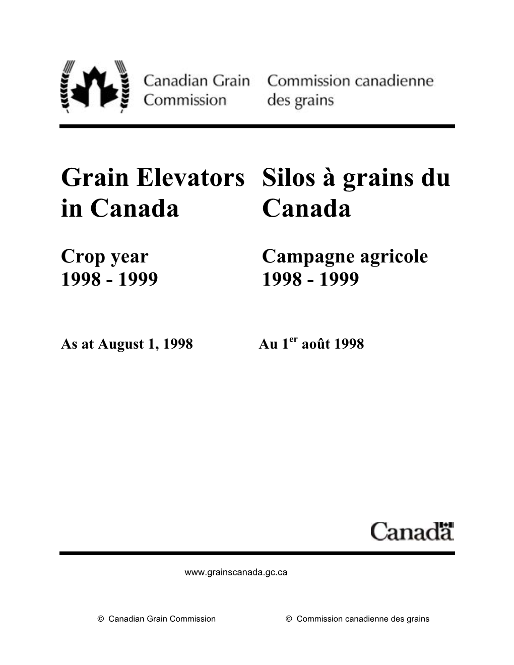 Grain Elevators in Canada, As at August 1, 1998