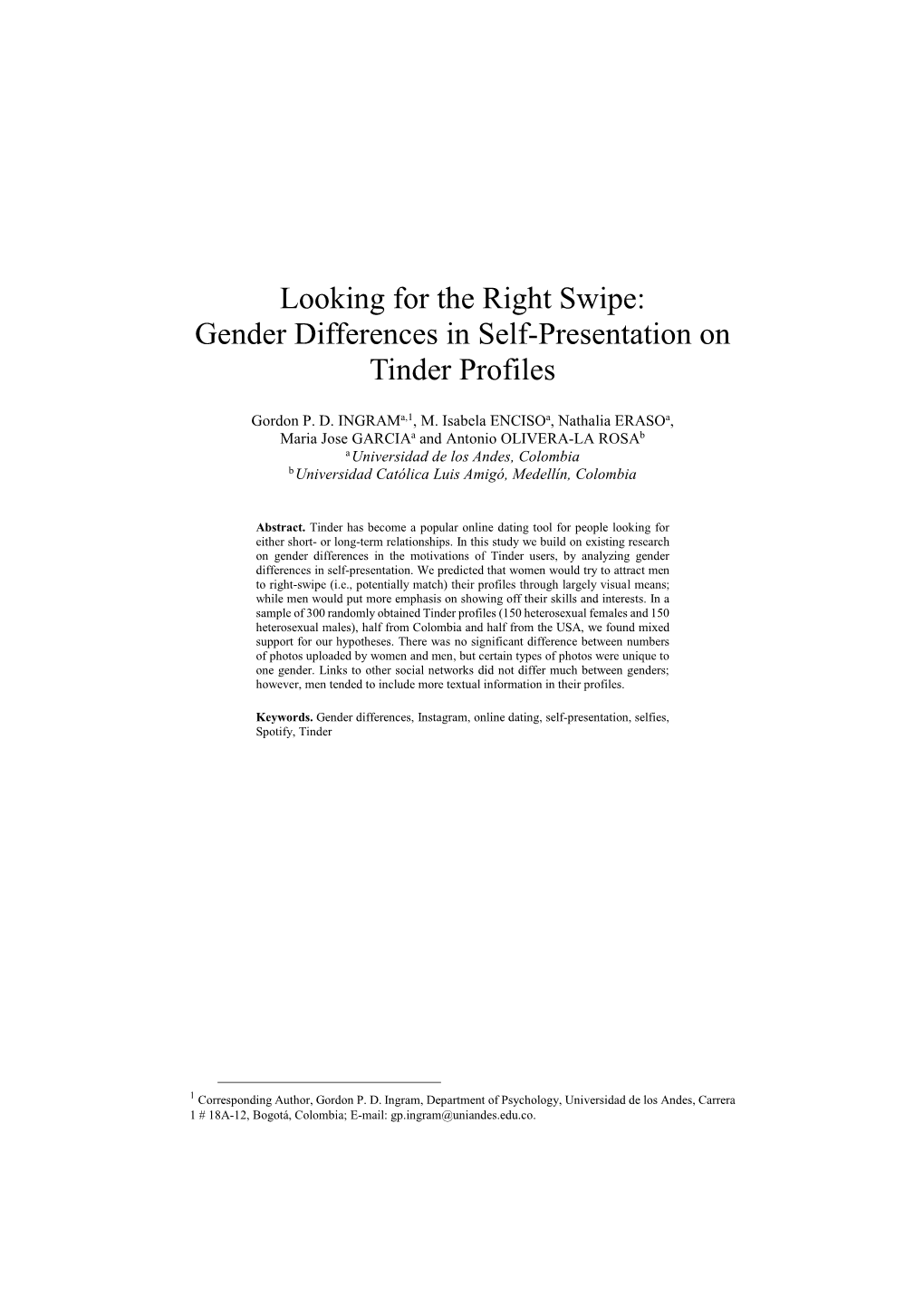 Gender Differences in Self-Presentation on Tinder Profiles