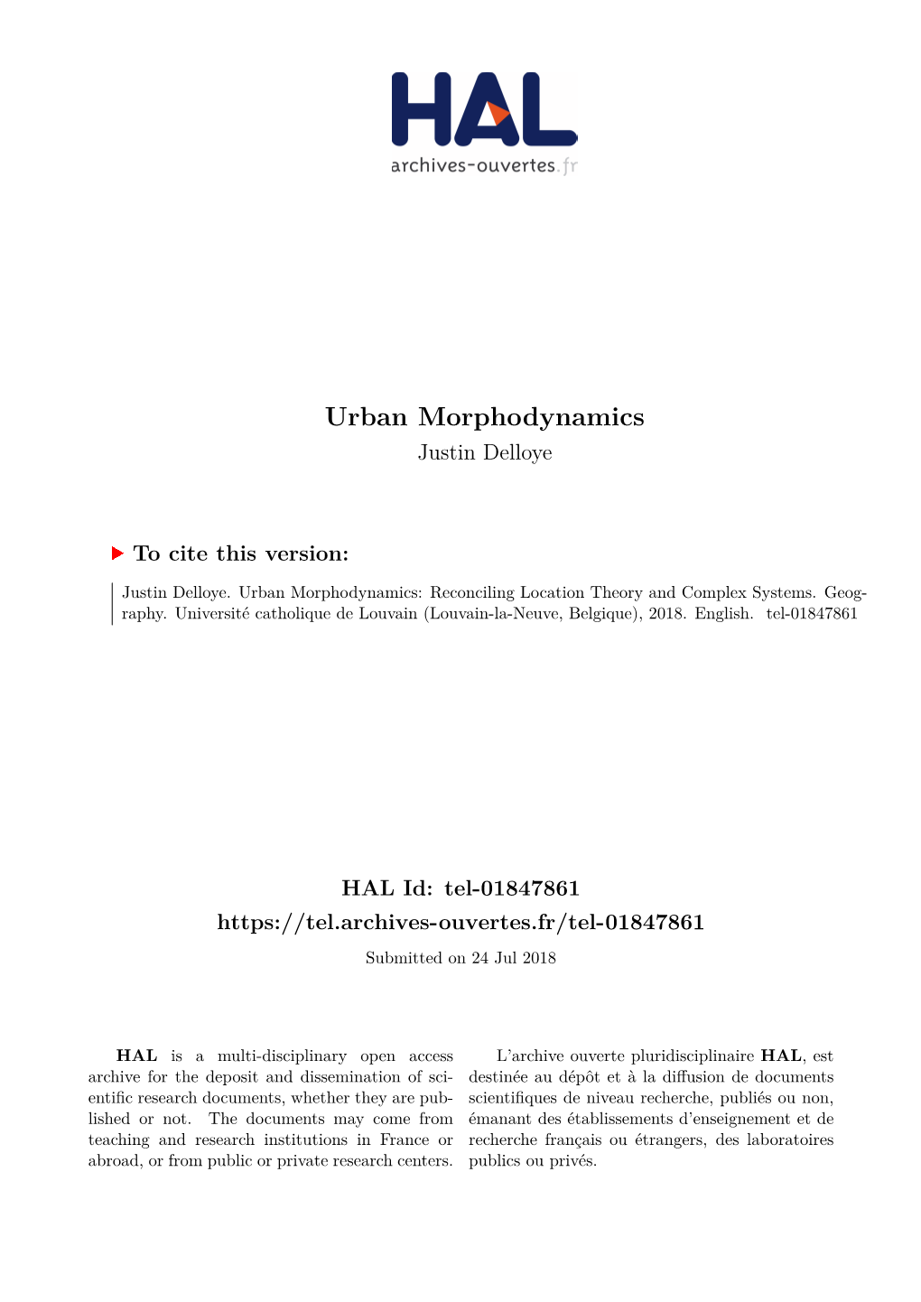 Urban Morphodynamics Justin Delloye