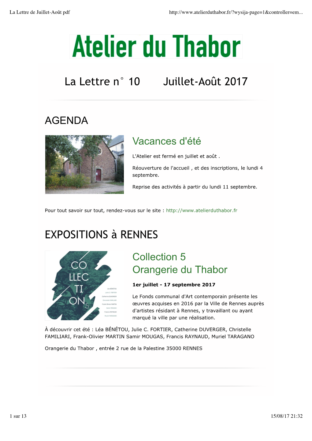 La Lettre De Juillet-Août Pdf