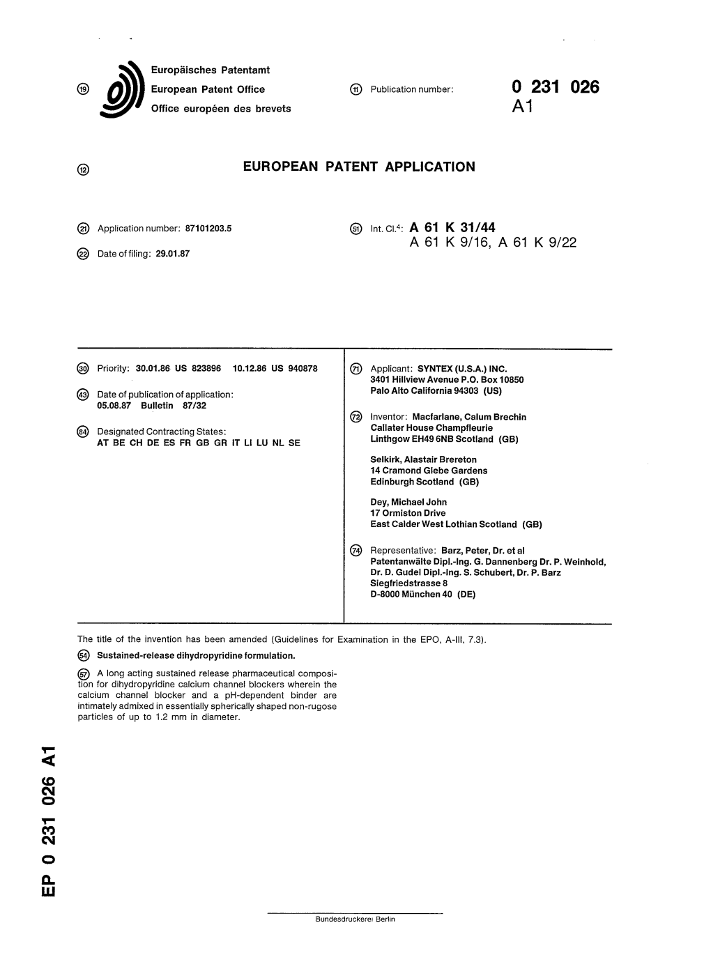 Sustained-Release Dihydropyridine Formulation