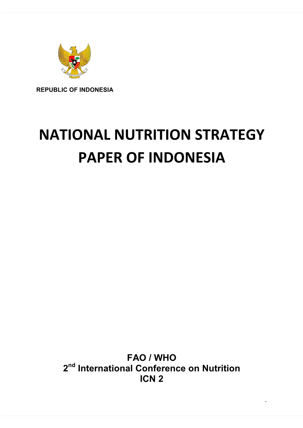 National Nutrition Strategy Paper of Indonesia