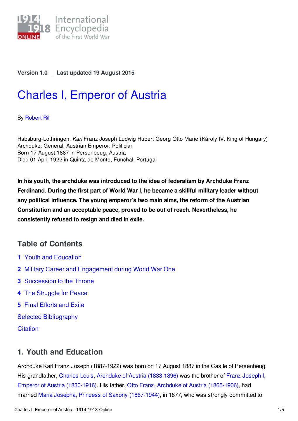 Charles I, Emperor of Austria | International Encyclopedia of The