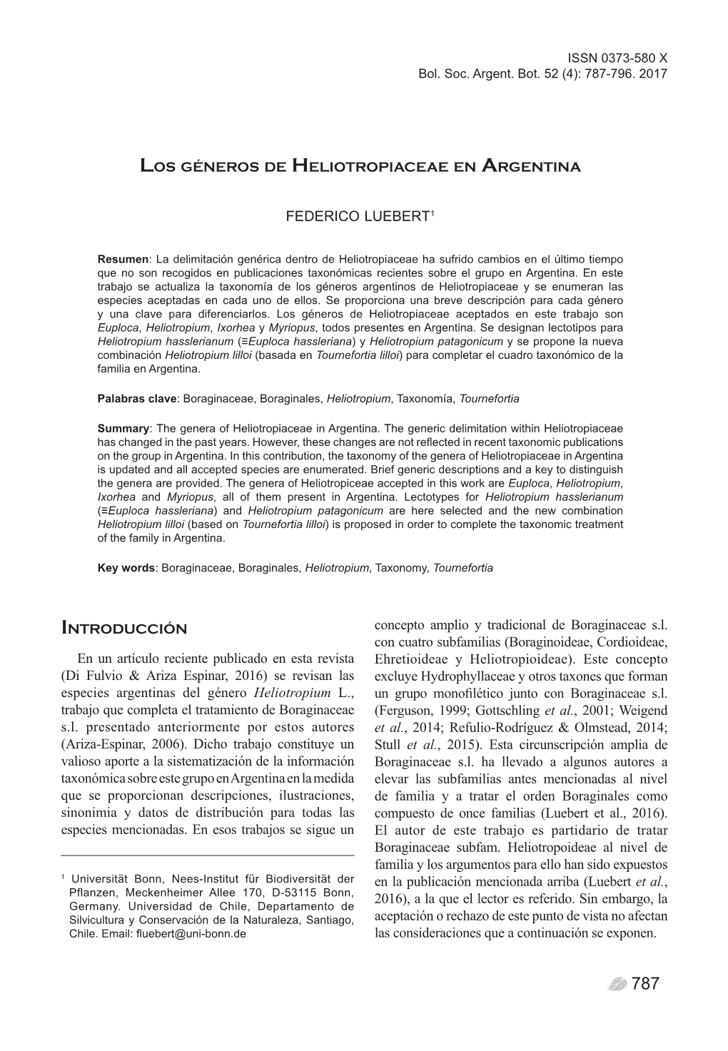 F. Luebert - Los Géneros De Heliotropiaceaeissn En Argentina0373-580 X Bol